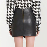 Asymmetric Wrap Effect Buttoned High Waist Vegan Leather Mini Skirt